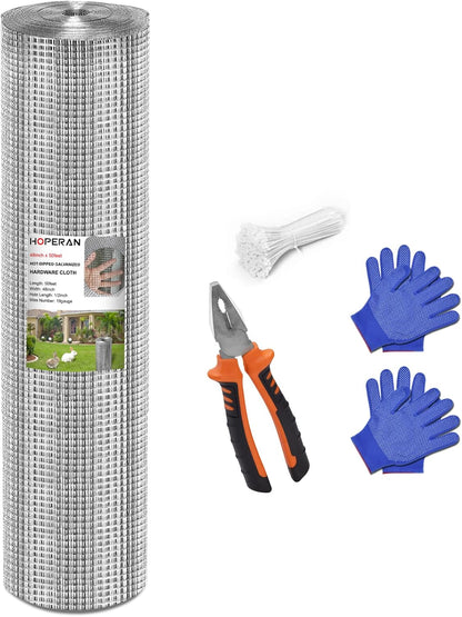 HOPERAN Hardware Cloth 1/2 Inch 48 x 50 ft - 19 Gauge Chicken Wire Fencing, Galvanized Wire Mesh Roll, Welded Wire Fence, Chicken Coop Wire Fence Gopher Wire Rabbit Wire Poultry Netting Cage