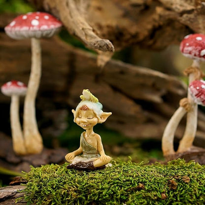 Top Collection Miniature Fairy Garden and Terrarium Pixie Meditating with Frog Figurine