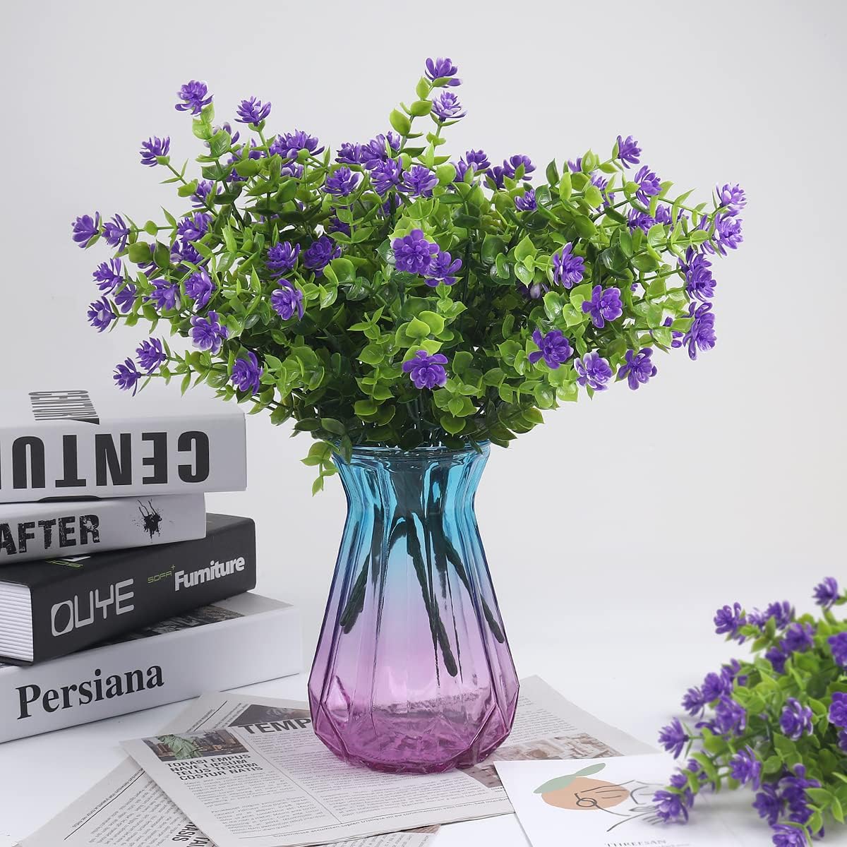 12 Bundles Artificial Flowers Faux Outdoor Plastic Plants UV Resistant Shrubs,Artificial Plants Outdoor Decorations for Patio Outdoor Fake Plants Spring Decorations for Home Front Porch Decor(Purple)