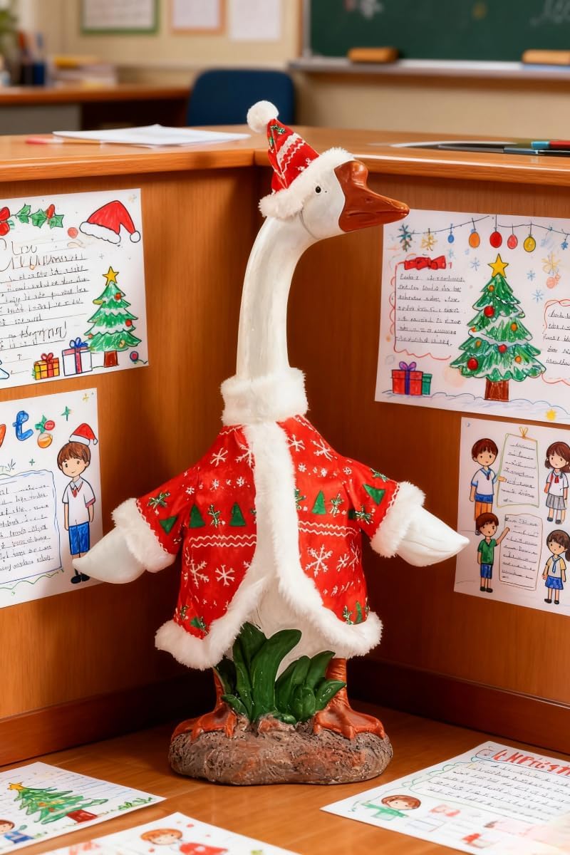 Christmas Porch Goose Outfit - 23" Goose Costume Festive Outfit for Cement Plastic Porch Goose Statue – Funny Outdoor Christmas Decor,Lawn Yard Decor,Patio & Garden Party