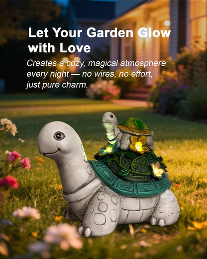 Solar Garden Lights Outdoor Statues – 2 Turtle Figurines with 7 LED Lights, Cute Lawn Ornaments for Yard, Patio, Porch, Balcony – Waterproof Solar Turtle Garden Decor for Outside