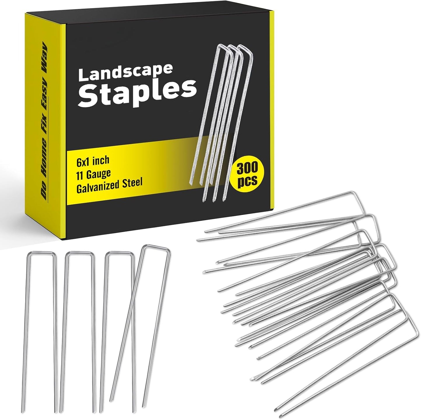 HongWay 300 Pack Landscape Staples 6 Inch, Galvanized Garden Staples Pins Ground Stakes Fence Tent Sod Staples Yard Lawn Truf Staples for Landscaping Fabric Irrigation Tubing
