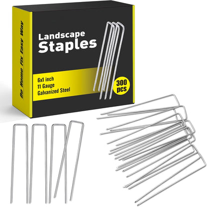 HongWay 300 Pack Landscape Staples 6 Inch, Galvanized Garden Staples Pins Ground Stakes Fence Tent Sod Staples Yard Lawn Truf Staples for Landscaping Fabric Irrigation Tubing