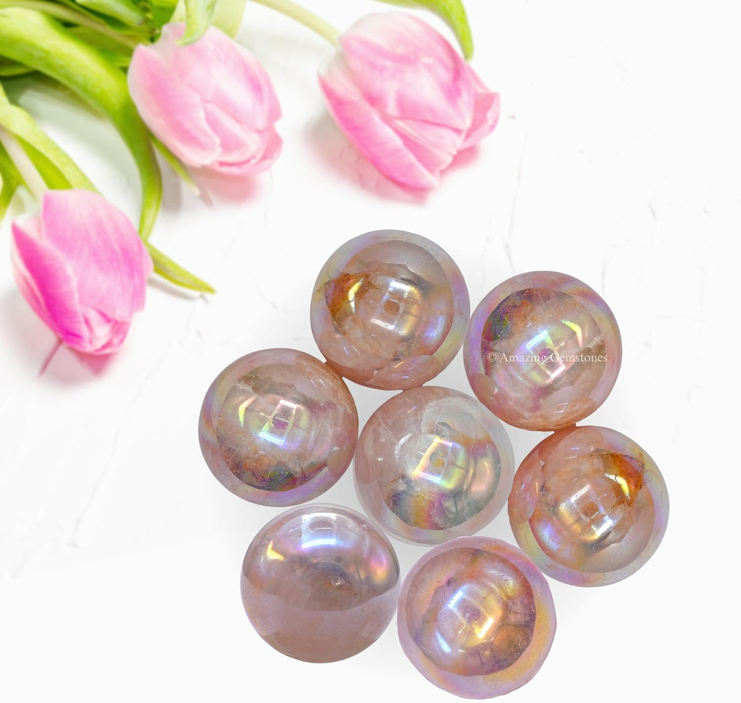 Amazing Gemstone Angel Aura Rose Quartz Crystal Ball - 1" Inches Crystal Sphere Meditation Balls for Witchcraft and Decorative Balls - Crystals and Healing Stones Beginners Gift (Pack of 1)