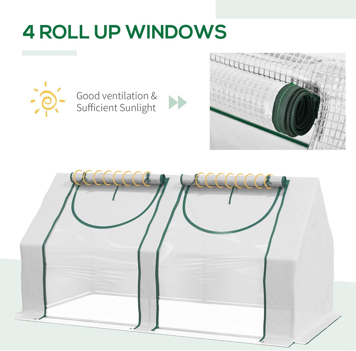 Outsunny 6' x 3' x 3' Portable Greenhouse, Garden Green House with 2 PE/Plastic Covers, Steel Frame and 2 Roll Up Windows, Clear