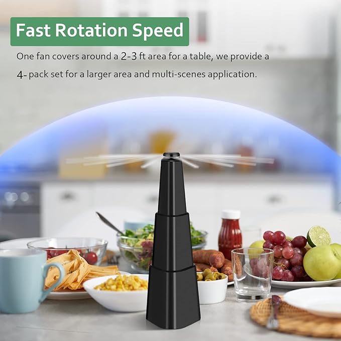 Fly Fans for Tables 4 Pack - Portable Automatic Picnic Table Food Repellent Fans Spinner for Restaurant, Party, Home