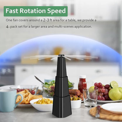 Fly Fans for Tables 4 Pack - Portable Automatic Picnic Table Food Repellent Fans Spinner for Restaurant, Party, Home