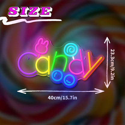 Candy Neon Sign USB Powered LED Bunny Candy Neon Signs Dimmable LED Neon Lights for Bedroom Candy Bar Shop Candy Cart Display Halloween Party Candy Land Party Art Decoration Birthday Gifts