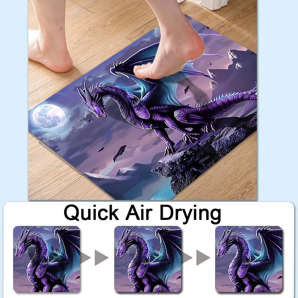 Bath Mat-Bathroom Rug，Purple Dragon with Blue Wings-Absorbent Non Slip Quick Dry Stain Resistant Easy to Clean Care Shower Rug for Bathtub Shower Room 20×31Inch (50 * 80cm)