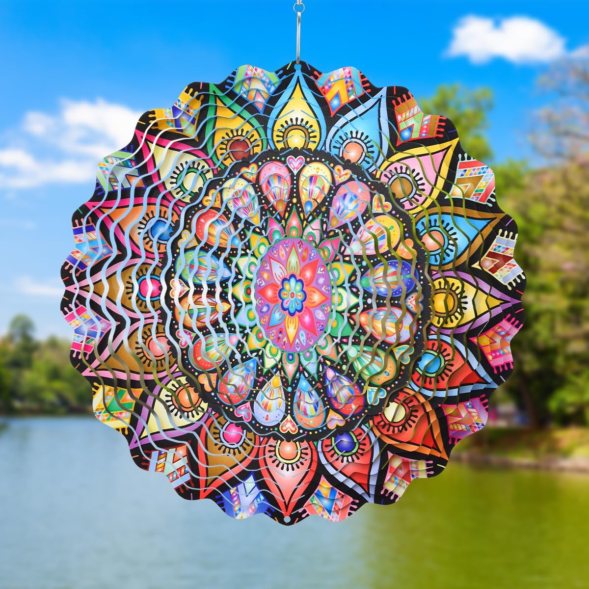 Mandala Wind Spinner 3D Frosted Wind Spinners Hanging for Yard and Garden Wind Sculptures,10" Hanging Wind Spinner Made of Tough Steel Plate