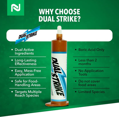 Nisus Dual Strike Cockroach Bait Gel, Kills Roaches Fast with Boric Acid and Fipronil, Long-Lasting Indoor and Outdoor Pest Control Use, 4 Pack