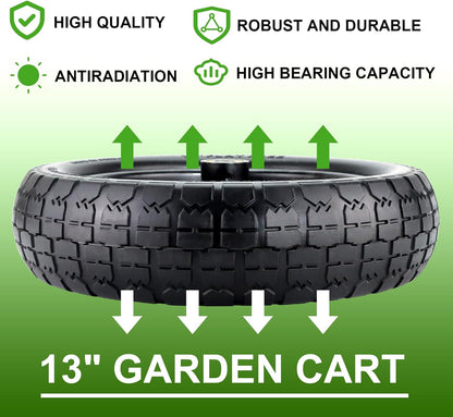 Cenipar 13" Flat-Free Tire and Wheel for 13"Garden Cart Tire Replacement with 5/8" Axle Borehole, 2.1" Offset Hub, 3.15" Wide Tires Used for Wheelbarrow Garden Cart and Trolleys, 2-Pack
