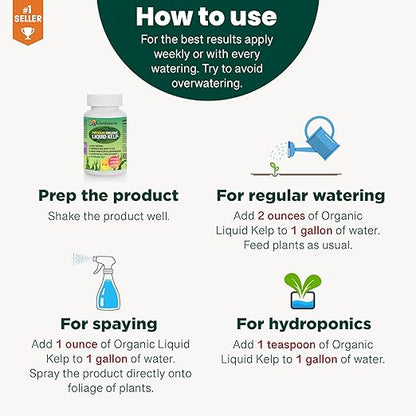 Natural Liquid Seaweed Premium Concentrate - 16 oz - Organic Plant Superfood for Gardening - Kelp Extract for Gardens, Lawns, Plants & Soil