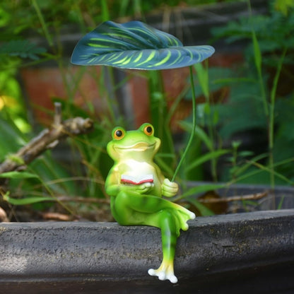 OwMell Frog Statue for Garden, Green Frog Figurine for Outdoor Decor Yard and Garden Decoration Resin Sculpture 6 Inches - Book & Leaf