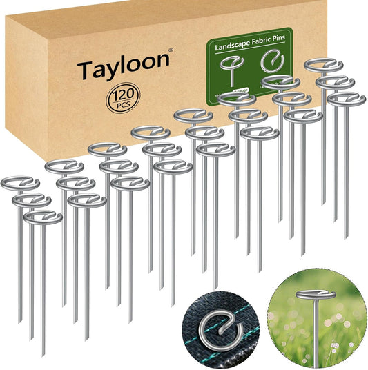 120 Pcs Landscape Fabric Stakes Heavy Duty(8 Gauge), 6 inch Galvanized Garden Weed Barrier Stakes for Plant Support, More Holding Power Than U-Shaped Ground Nail, Not Easy to Bend