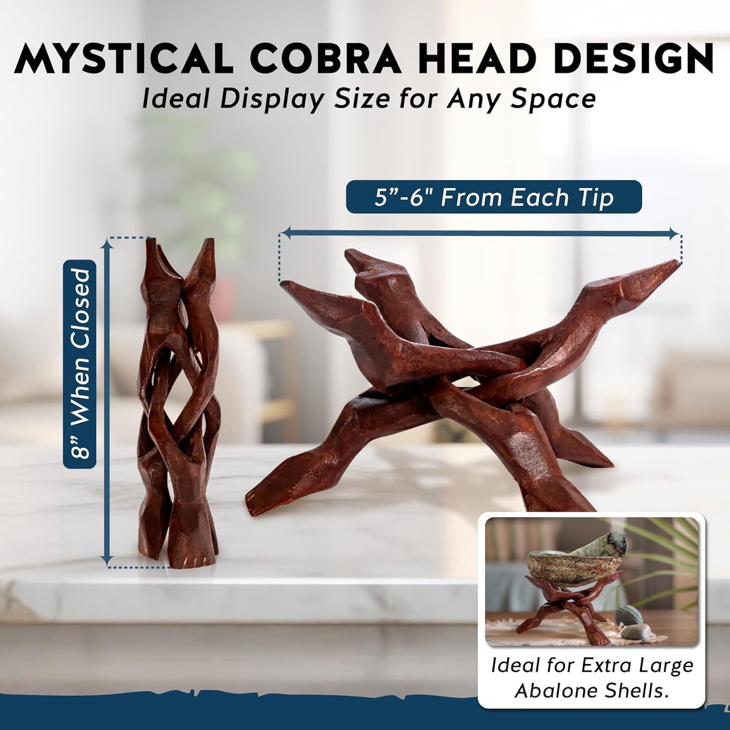 Alternative Imagination Wooden Tripod Stand - 8 Inch Display Stand For Home Decor, Abalone Shell, Crystal Ball and More