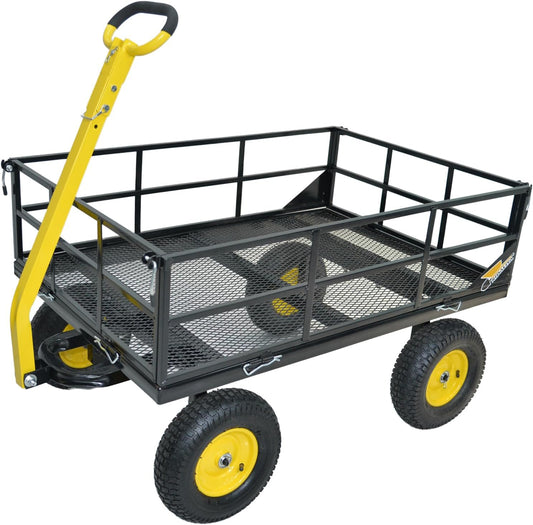 1200 lbs Steel Garden Cart, Heavy Duty Yard Utility Wagon with 10" Pneumatic Tires, Removable Mesh Sides and 180° Rotating Anti-Slip 2-in-1 Convertible Handle
