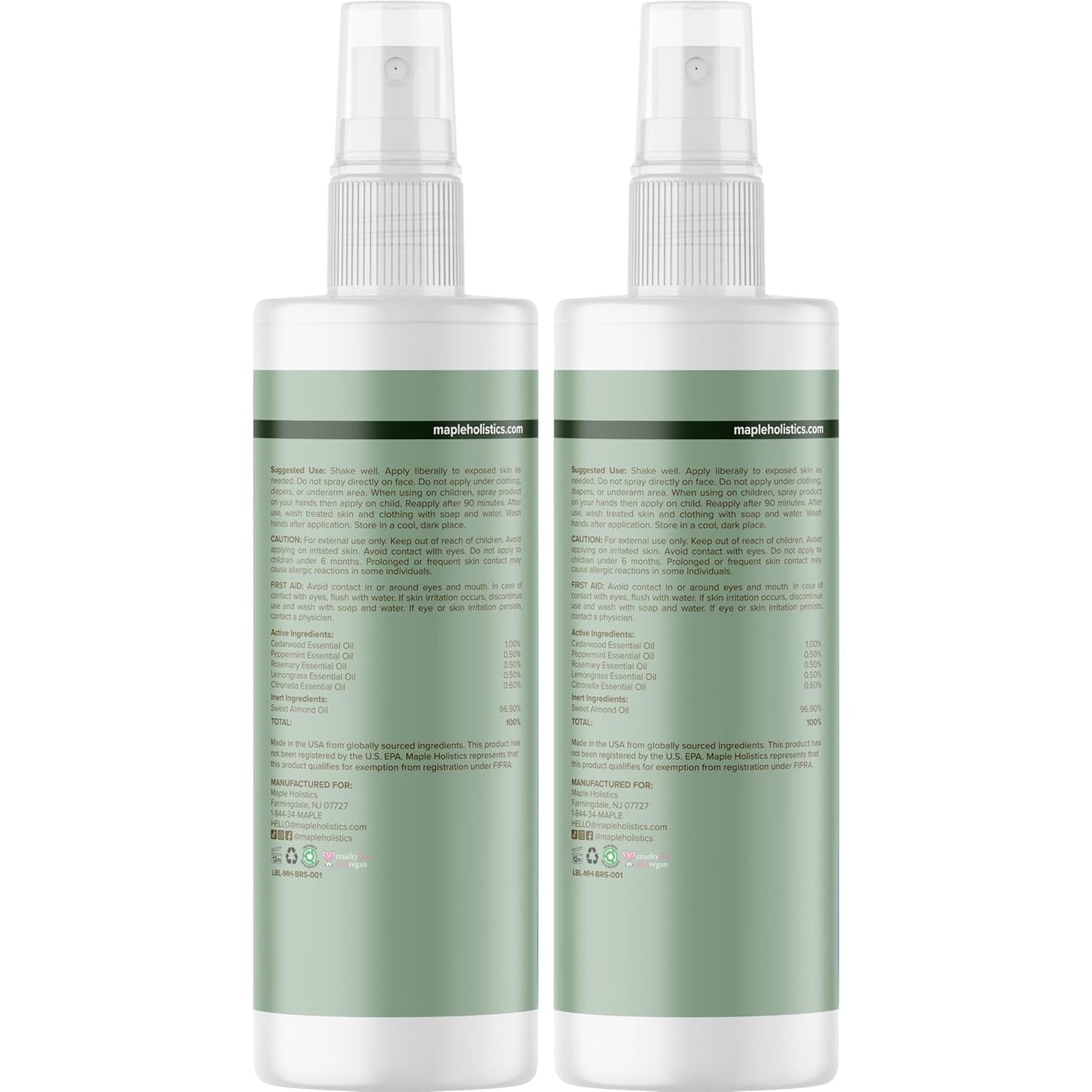 Natural Bug Repellent Spray for Body - DEET Free Bug Spray for Kids & Adults for Ticks Mosquitoes & Insects - Made with Citronella Rosemary & Lemongrass - Light Scent Vegan & Cruelty Free (8 Fl Oz)