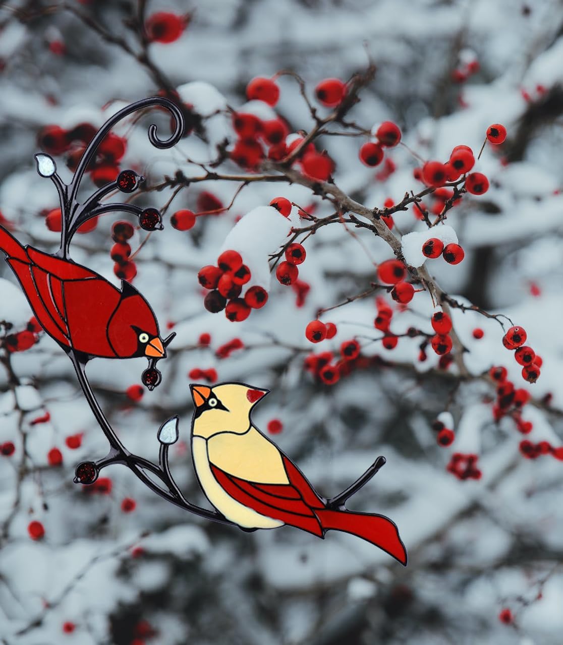 Cardinal Suncatcher, Bird Stained Glass Decor, Window Hangings Gifts - Cardinal Lovers