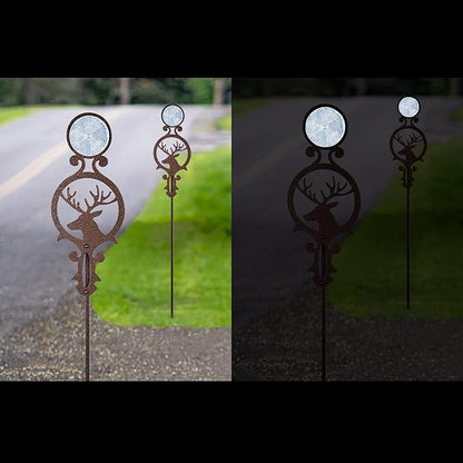 Touch of Class Pathways Reflective Driveway Marker Stake Set of Two for Outdoor Use | Buck Deer Design with Antlers | Personalized Tall Reflector Set of 2 | Weathered Bronze Durable Finish