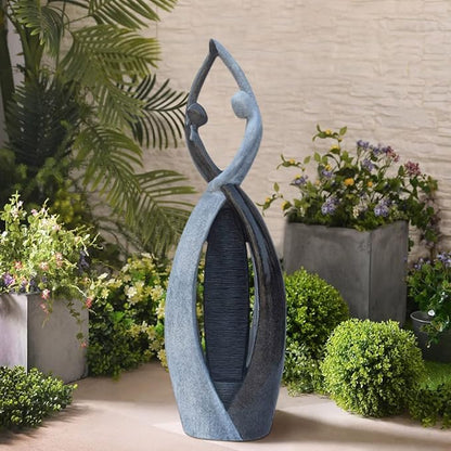 Graceful Dancing Couple Outdoor Fountain 57" Cast Stone Garden Statue Water Fountain Large Fiberglass Decorative Water Fountains in Marble Color