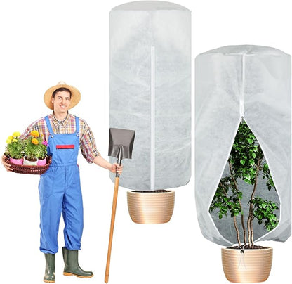 WILLBOND 2 Pcs 47 x 71 Inches Rounded Top Plant Covers Freeze Protection for Winter Cylindrical Frost Cloths Shrub Frost Covers with Zipper Drawstring for Shrub Bush Fruit Tree Potted