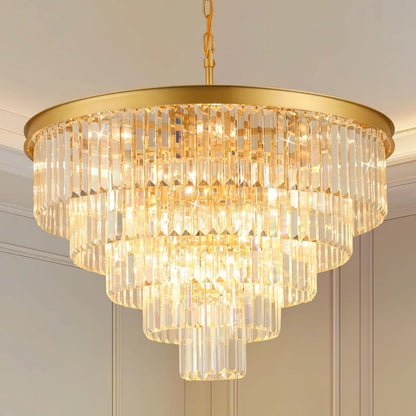 Crystal Chandeliers for Dining Room Lights Fixture Over Table, 20 Lights Gold Modern Chandeliers for Living Room, 5-Tier Round Crystal Lighting Fixtures for Bedroom Entryway Kitchen Island D30 Inch