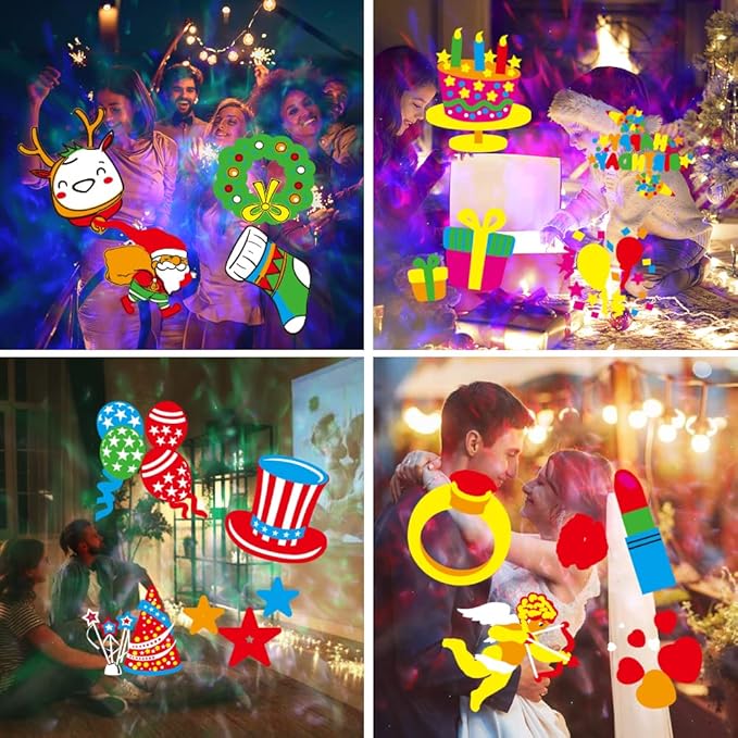 Slide Show Christmas LED Holiday Projector Outdoor, Waterproof 2-in-1 Ocean Wave Effect Christmas Projector Lights with 16 Slides Patterns & 10 Colors for House Garden Yard Xmas Decorations