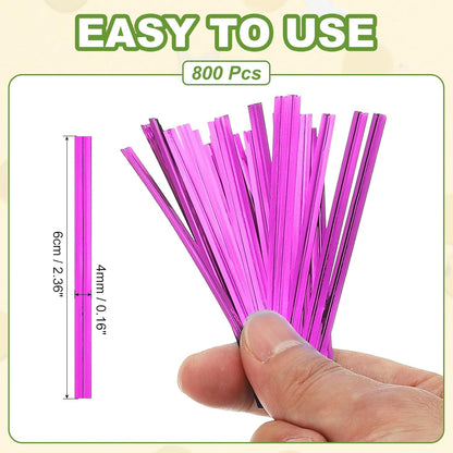 PATIKIL Bag Twist Ties 2 Inch, 800 Pcs Metallic Bread Ties for Treat Plastic Bags Gift Wrapping Candy Coffee Bag Plant Party Cake Favor, Rose Red