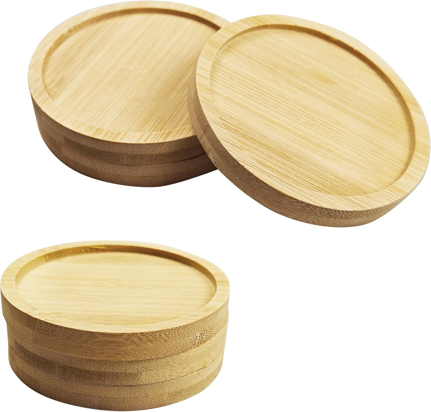 6Pcs 3” Bamboo Plant Saucer, Round Pot Tray for Indoor Planters, Succulent Holder Drainage Tray, Versatile Coaster Set for Home Office Decor