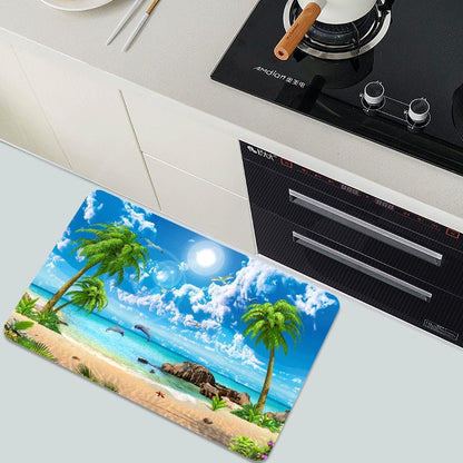 Bath Mat-Bathroom Rug，Summer Coconut Beach Dolphins-Absorbent Non Slip Quick Dry Stain Resistant Easy to Clean Care Shower Rug for Bathtub Shower Room 20×31Inch (50 * 80cm)