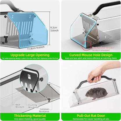 2025 Humane Mouse Trap Indoor Animal Humane Live Cage Trap,Sensitive Pedal Trigger,Extended Transparent Humanes Rat Trap Outdoor,Easy to Catch&Release Live Animal Trap for Rodent,Mole,Vole,Mice,Shrew