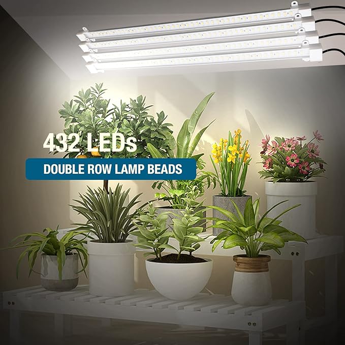 Full Spectrum Sunlight Growing Lamp Plants Grow Light Strips 4 Pack for Indoor Plants with Auto Timer 3/6/12H LED Grow Lights for Indoor Greenhouse Seedling, 16 Inches
