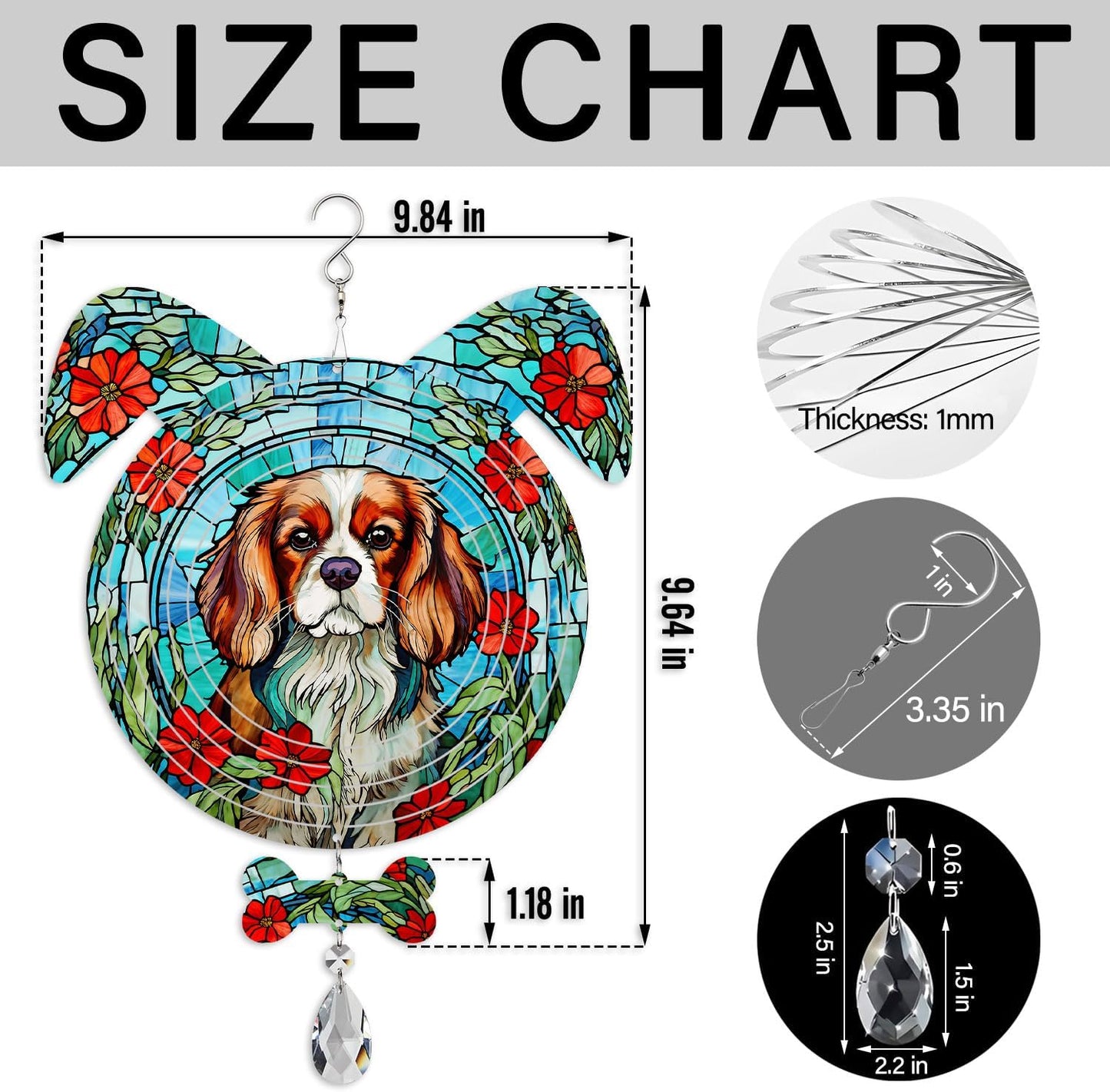 Cavalier King Dog Ears Wind Spinner, Cavalier King Wind Spinner Hanging for Yard and Garden