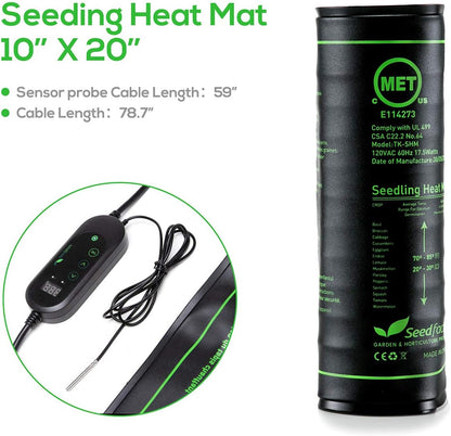 Seedfactor MET Certified Seedling Heat Mat with 50℉~108℉ Digital Thermostat Controller for Seed Germination (10" x 20")