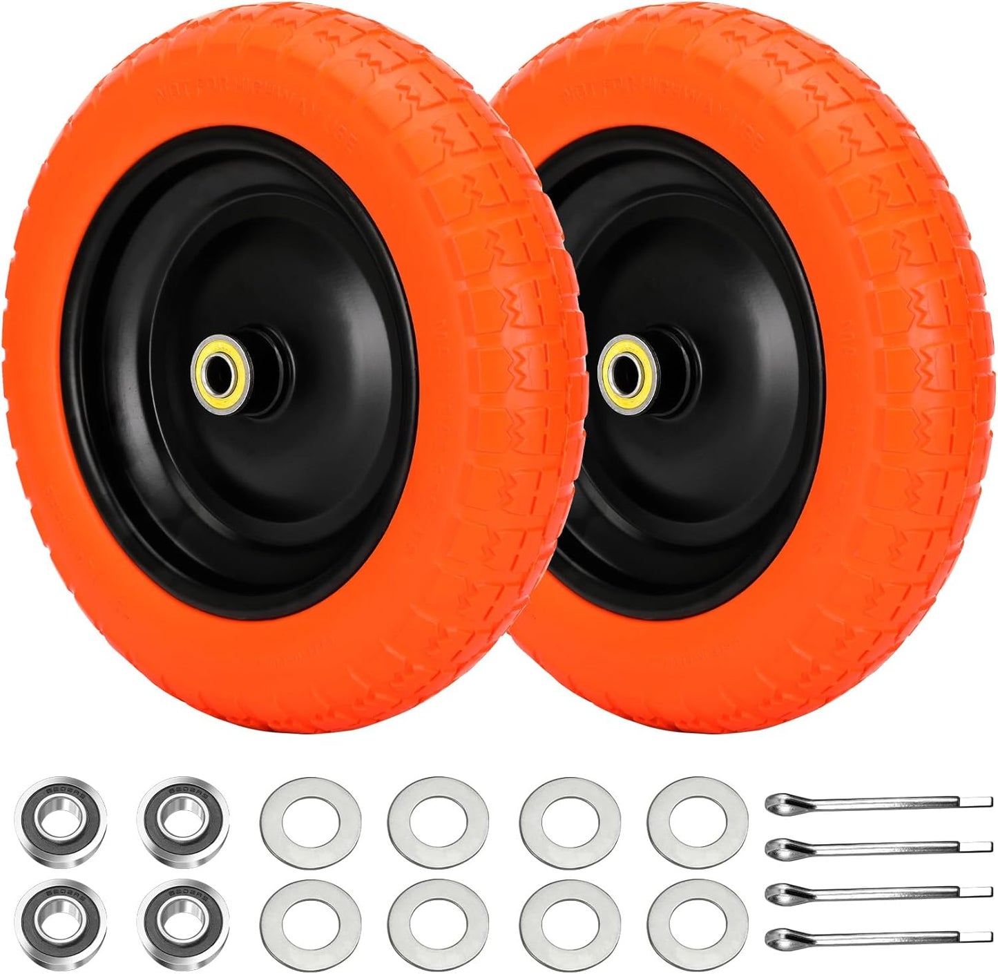 13" Flat Free Wheels Replacement for GOR Garden Cart Tires, 4.00-6 Solid Tires with 5/8"Bearings, 13" No Flat Wheels for GOR Garden Carts/Hand Trucks/Garden Carts（Orange）