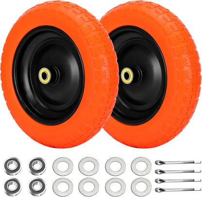 13" Flat Free Wheels Replacement for GOR Garden Cart Tires, 4.00-6 Solid Tires with 5/8"Bearings, 13" No Flat Wheels for GOR Garden Carts/Hand Trucks/Garden Carts（Orange）