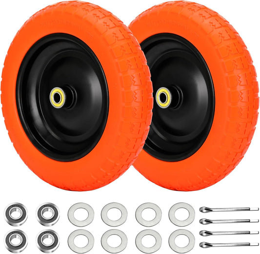 13" Flat Free Wheels Replacement for GOR Garden Cart Tires, 4.00-6 Solid Tires with 5/8"Bearings, 13" No Flat Wheels for GOR Garden Carts/Hand Trucks/Garden Carts（Orange）