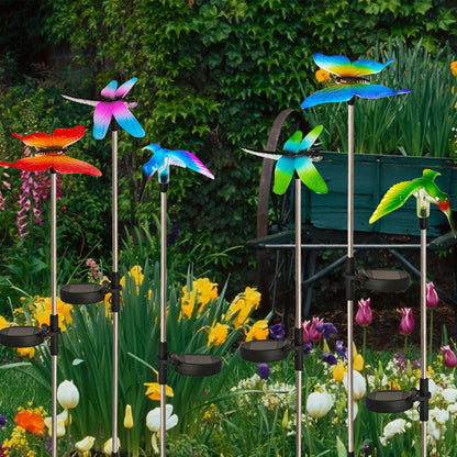 EiGreen 6 Pack Solar Garden Stake Lights Outdoor, Yard Figurine Stake Light, Flower Hummingbird Dragonfly Butterfly for Patio Yard Pathway Decoration (Garden)