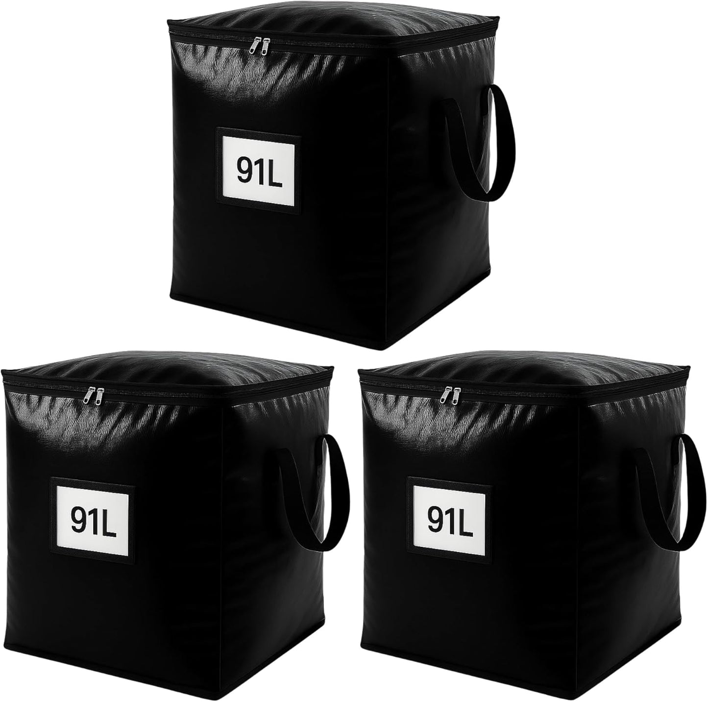 3 Pack Extra Large 91L Heavy Duty Moving Bags – Waterproof Foldable Storage Totes with Reinforced Handles for Clothes, Blankets, Bedding, Pillows, Toys & Christmas Decorations