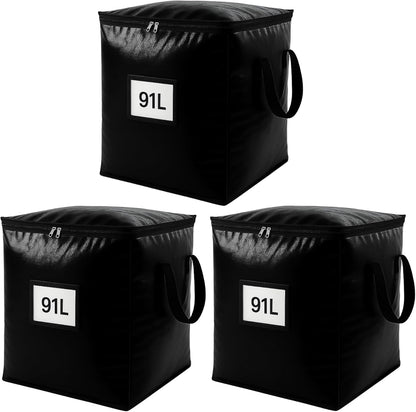 3 Pack Extra Large 91L Heavy Duty Moving Bags – Waterproof Foldable Storage Totes with Reinforced Handles for Clothes, Blankets, Bedding, Pillows, Toys & Christmas Decorations