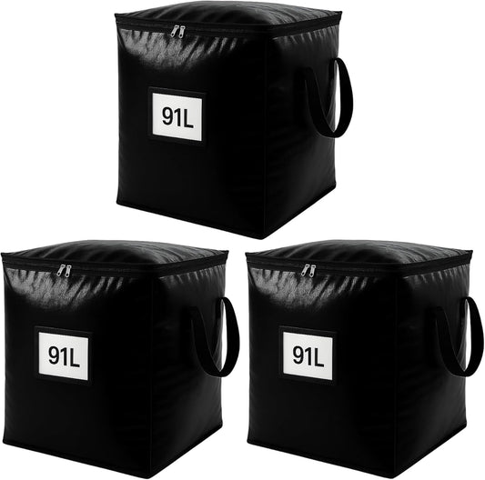 3 Pack Extra Large 91L Heavy Duty Moving Bags – Waterproof Foldable Storage Totes with Reinforced Handles for Clothes, Blankets, Bedding, Pillows, Toys & Christmas Decorations