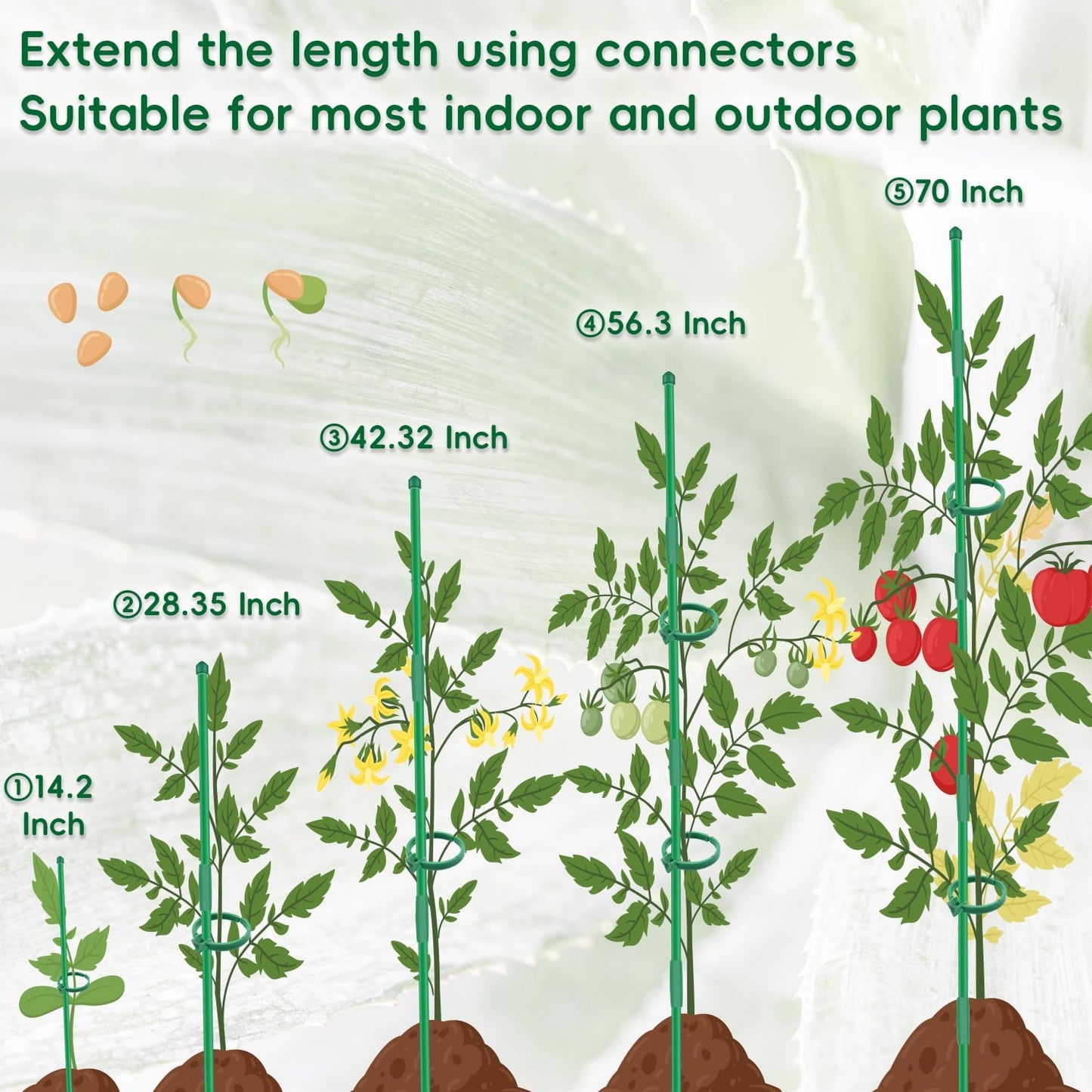 Plant Stakes, 20Pcs Plant Support Stakes Extended to 3ft 4ft 5ft, BOVITRO Garden Stake with Clips for Indoor Outdoor Plants, Orchid Sticks, Tomato Amaryllis Vegetable Stakes for Garden (14.2Inch)