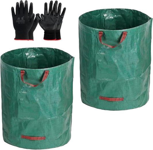 2 PCS 72 Gallon Yard Waste Bags, Reusable Lawn and Leaf Bags Heavy Duty Garden Bags with 2 Pair Gloves for Clean Up Outdoor Debris Leaves Grass Clippings