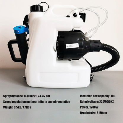 10L Electric ULV Cold Fogger Backpack with 2.64 Gallon Tank Commercial Sprayer Portable Fogger Sprayer Machine with 18" Extension for Large Area Coverage - Misting Machine