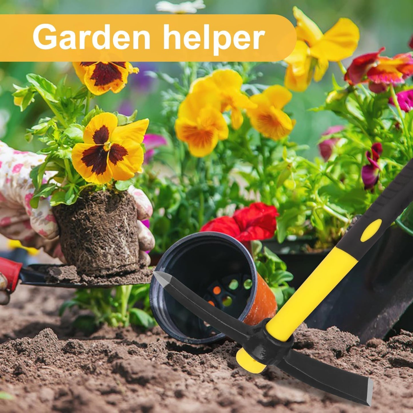 3 Packs 15 Inch Garden Pick Axes with Fiberglass Handle，Hand Pickaxe, Cast Steel of Pick Axes Head for Gardening, Camping, Prospecting, and Outdoor Activities