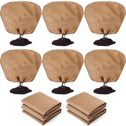 6 Pcs Winter Plant Covers Freeze Protection Reusable Plant Protector Bag with Drawstring Warm Shrubs Cover Frost Protection Planting Jacket Bags for Outdoor Garden, Brown (39.4 x 31.5 Inch)