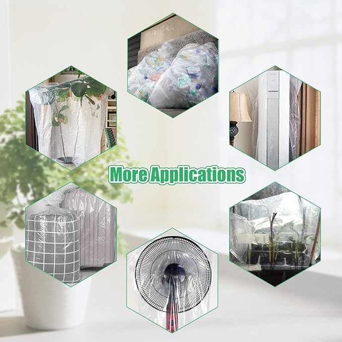 ANPHSIN 6 Pcs Winter Plant Film Cover with Drawstring - 35" x 59" Plastic Plant Cover Freeze Protection Transparent Waterproof Plant Shelter Bag for Outdoors Garden Plants Shrubs Sapling Crops