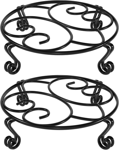 Yimobra 2 Pack Plant Stand for Flower Pot Heavy Duty Potted Holder Indoor Outdoor Metal Rustproof Iron Garden Container Round Supports Rack for Planter (10.2 Inches, Black)