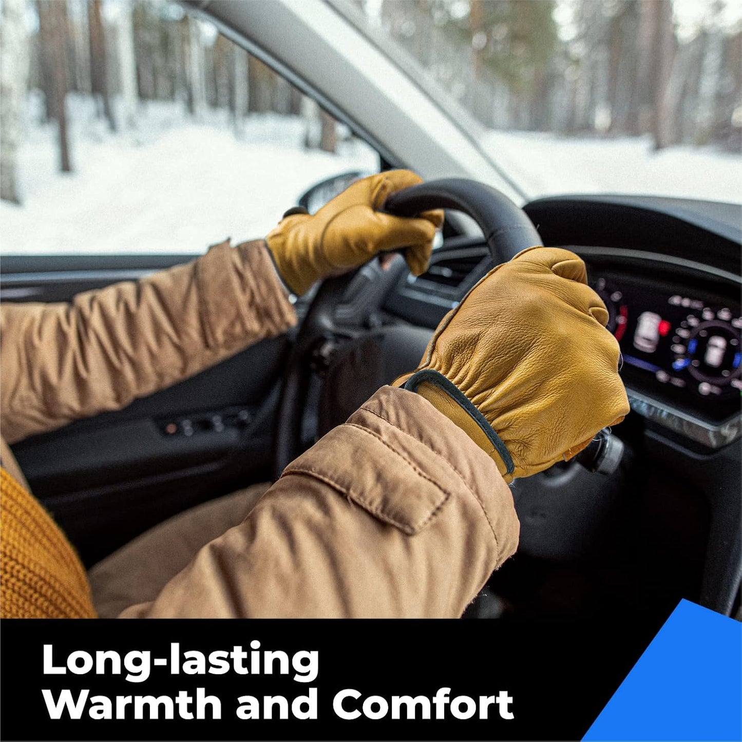 2 Pairs Winter Leather Work Gloves, Warm 3M Thinsulate Lining for Cold Weather Work, 100% Full Grain Cowhide with Abrasion and Puncture Resistance, Size Small